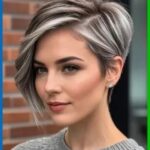 balayage gris sur cheveux courts bruns